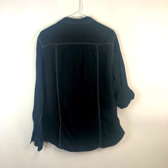 men's black cotton button down white detail shirt long sleeve XL - Picture 3 of 8